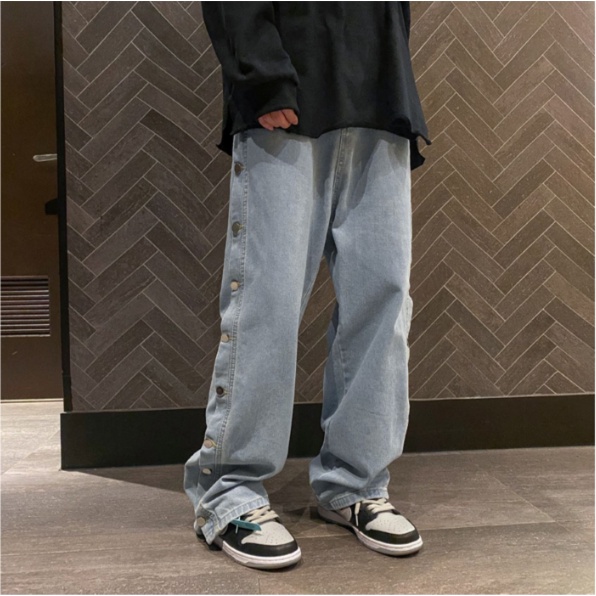 【 Penawaran Istimewa 】Highwaist Kulot Jeans Wanita Loose Biru Celana Jeans Kekinian