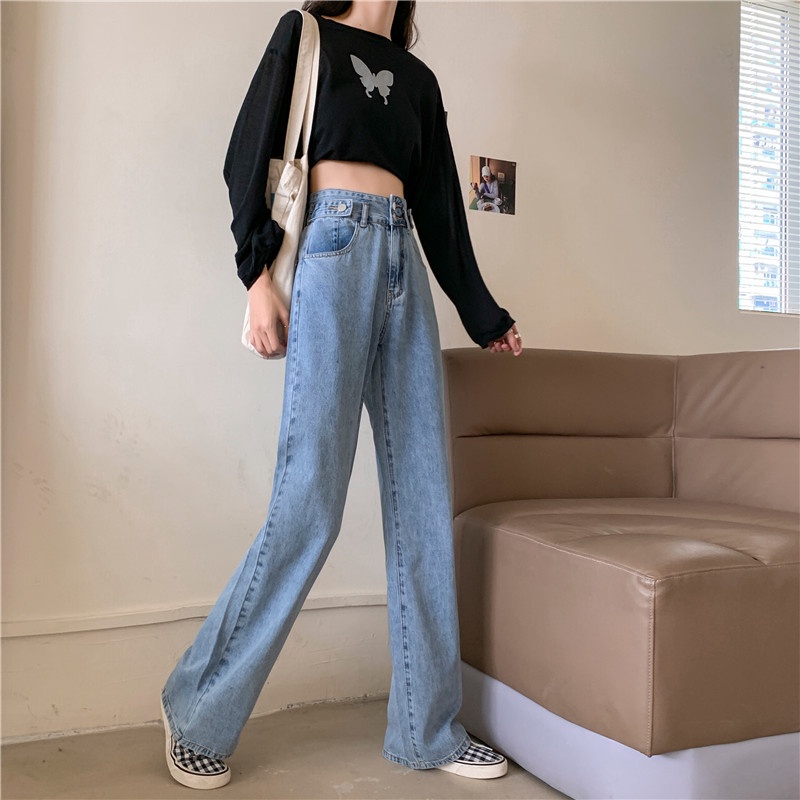 Celana Panjang Jeans Wanita Kekinian High Waist Celana Kulot Jeans Boyfriend Denim Pants Korean Style