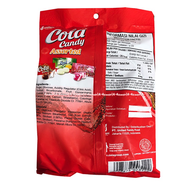 Cola Candy Assorted 125gr Cola Lemon Strawberry Permen Rasa Coca Cola Koka Kola Sprite Cocacola