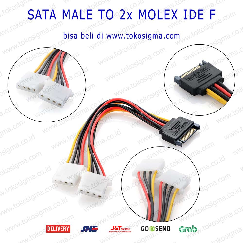 KABEL Power SATA Male 15 Pin to Dual Molex 4 Pin IDE HDD Female