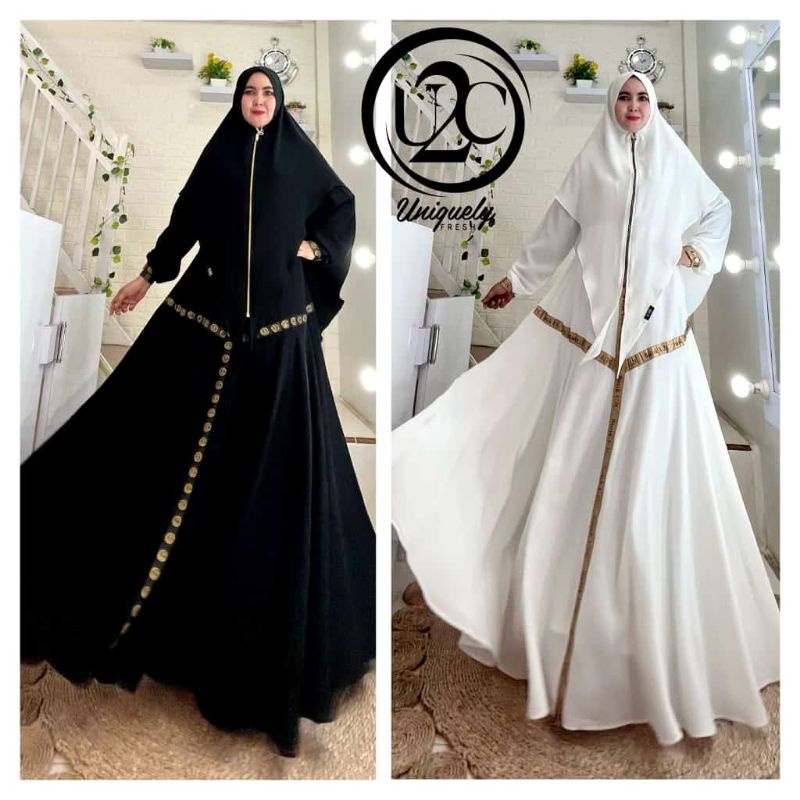 [Nego] Jawharah Syar'i by U2C • Gamis Hitam Polos Set Khimar