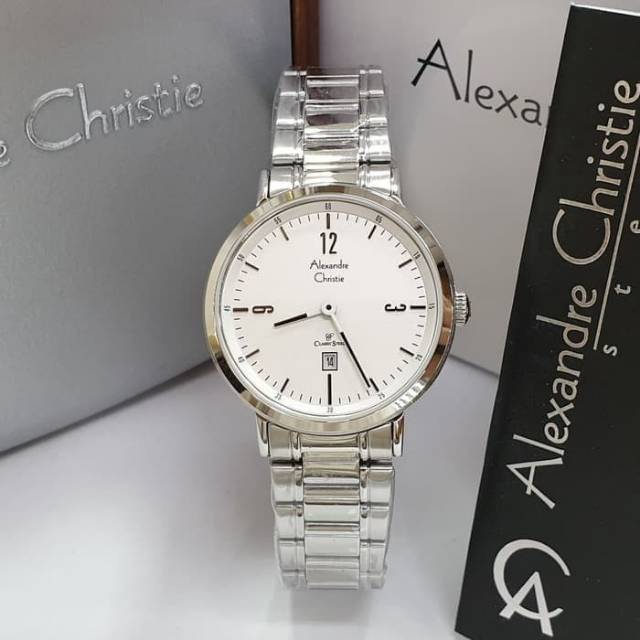 JAM TANGAN WANITA ALEXANDRE CHRISTIE AC 8499 SILVER WHITE ORIGINAL
