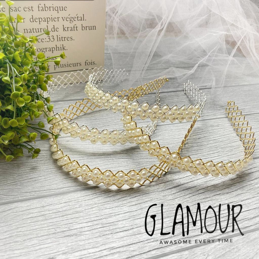 (COD) BANDO KAWAT MUTIARA KOREA | BANDANA IMPORT | PEARL HEADBAND | MODEL ZIGZAG
