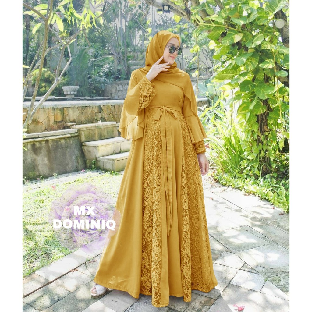 BISA COD - MAXI DRESS DOMINIQ / GAMIS BRUKAT WANITA / BAJU PESTA KONDANGAN FASHION HIJAB MUSLIM