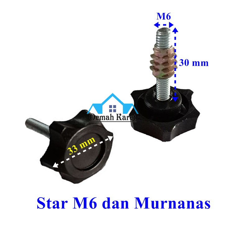 Adjuster Kaki Stabil Star M6 dan Mur Nanas - 3PCS