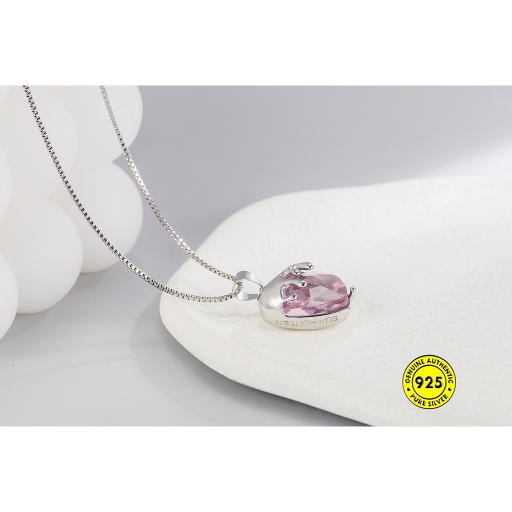 Kalung Rantai Sterling Silver 925 Dengan Liontin Hati / Strawberry Untuk Wanita