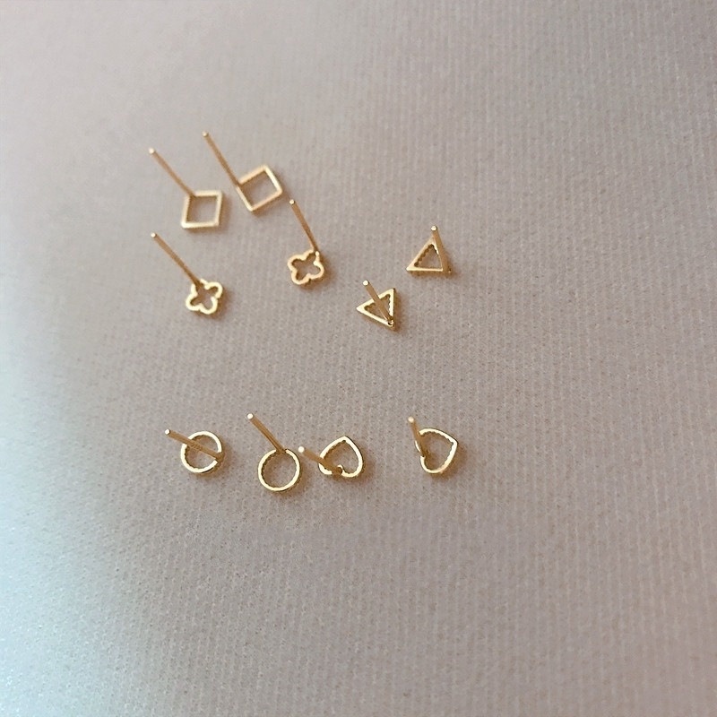 Anting Stud Bentuk Hati Persegi Bulat Segitiga Geometris Lapis Emas Untuk Wanita