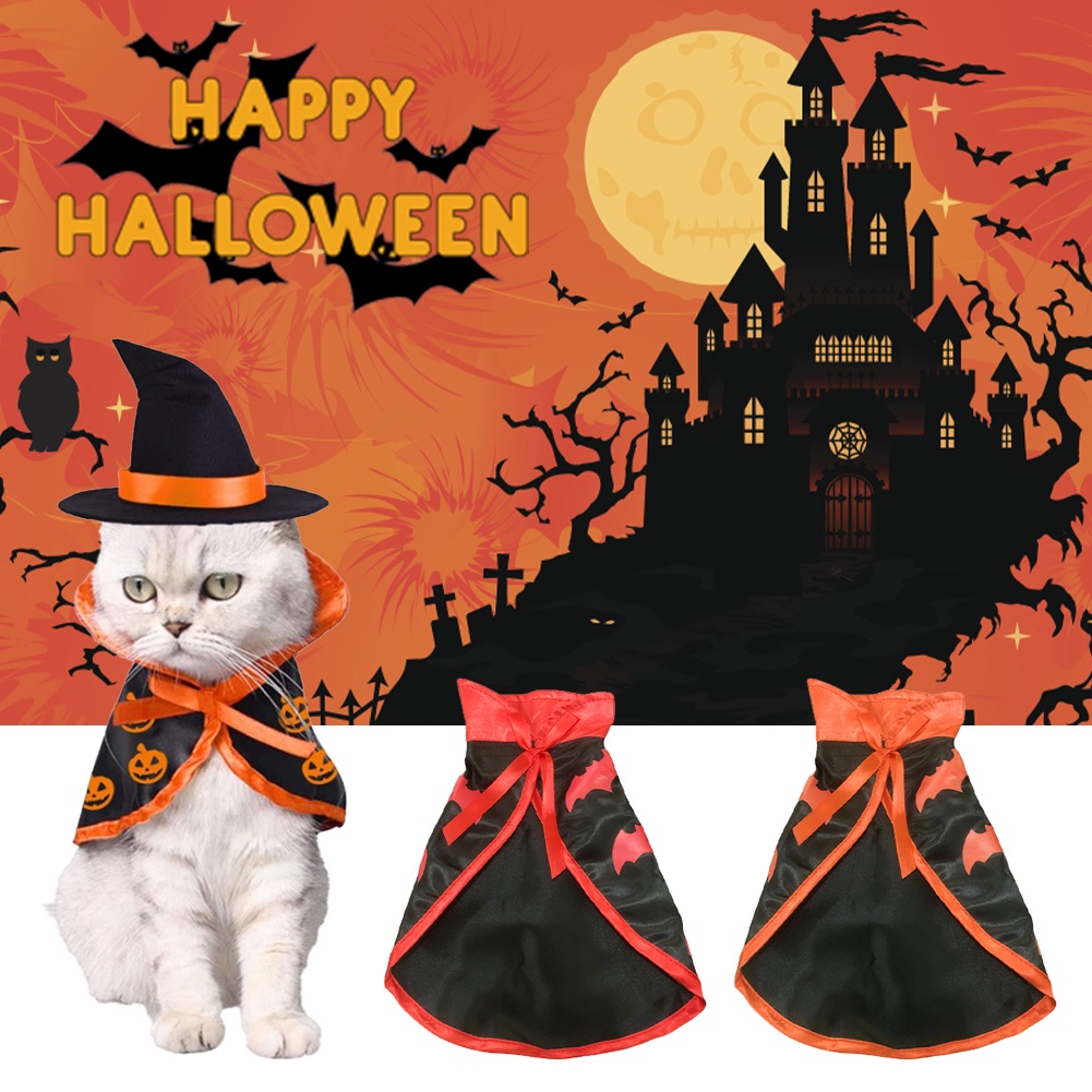 Set Kostum Jubah + Topi Kucing / Anjing Peliharaan Untuk Halloween / Cosplay