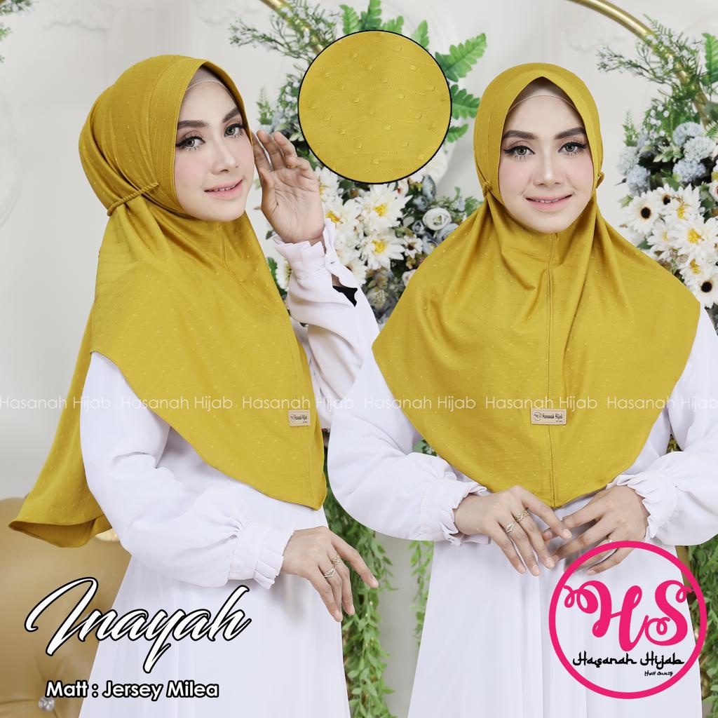 Jilbab Instan Motif Jumbo Pet Tali Kepang Ulir Jersey Ori Hasanah Hijab ( Bergo Inayah ) / Hijab Ins