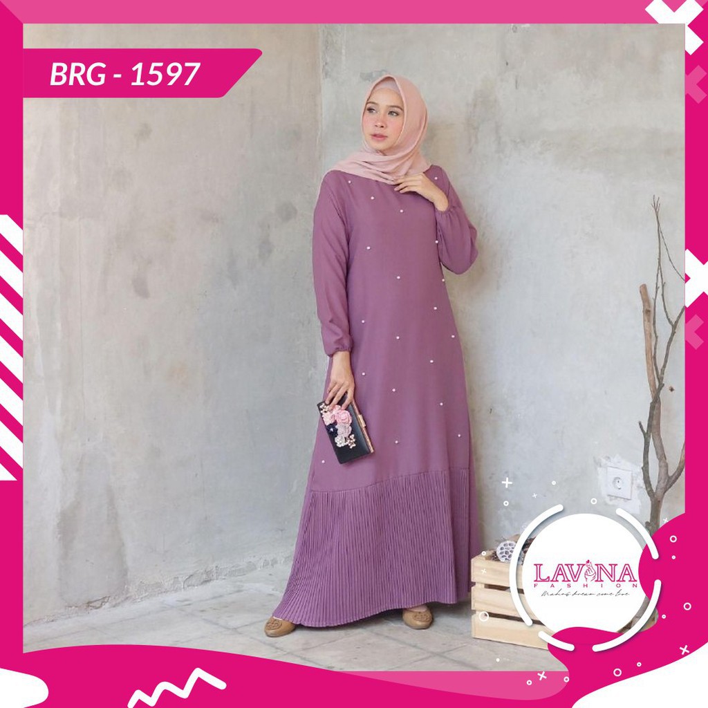 lavina Bayar Ditempat promo Lavina 1597 BRG Maxi Gamis Muslim Dress Maxi Pearl Wanita Motif Mote