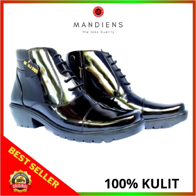 MANDIENS Sepatu PDH Ceko Kulit Pria Original Medali K273 Sol Karet Tebal Jenggel Gaya Koboi Murah Berkualitas Premium Terbaik Banded Model Pantofel Boot Hitam Kilap Tanpa Semir Resleting Samping