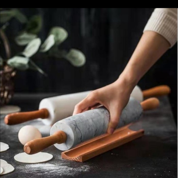 Marble rolling pin with wooden handle / penggilas adonan