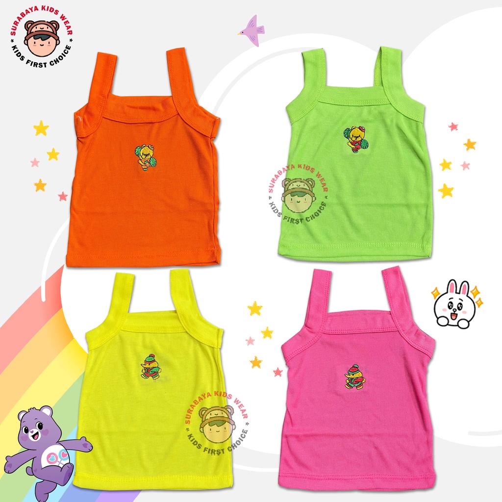 Atasan Singlet Anak Polos Warna Strong Bordir Binatang