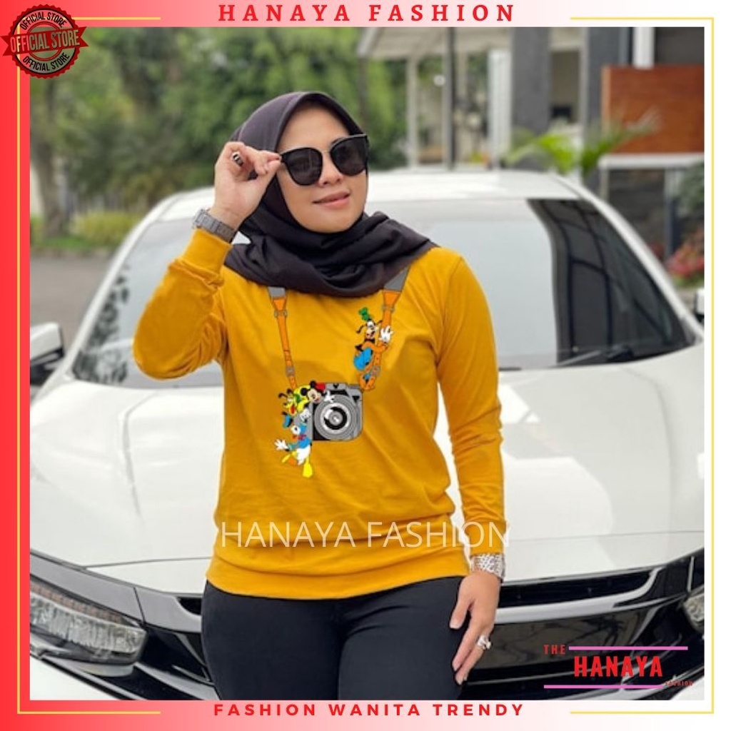 BAJU KAOS WANITA LENGAN PANJANG KEKINIAN | ATASAN KAOS CEWEK SANTAI DISNEY KAMERA | TERBARU BISA COD