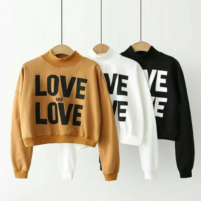 Sweater Cewek / Atasan Wanita / Baju Crop / Jaket Hitam : Love Crop - Hijab - Mdni
