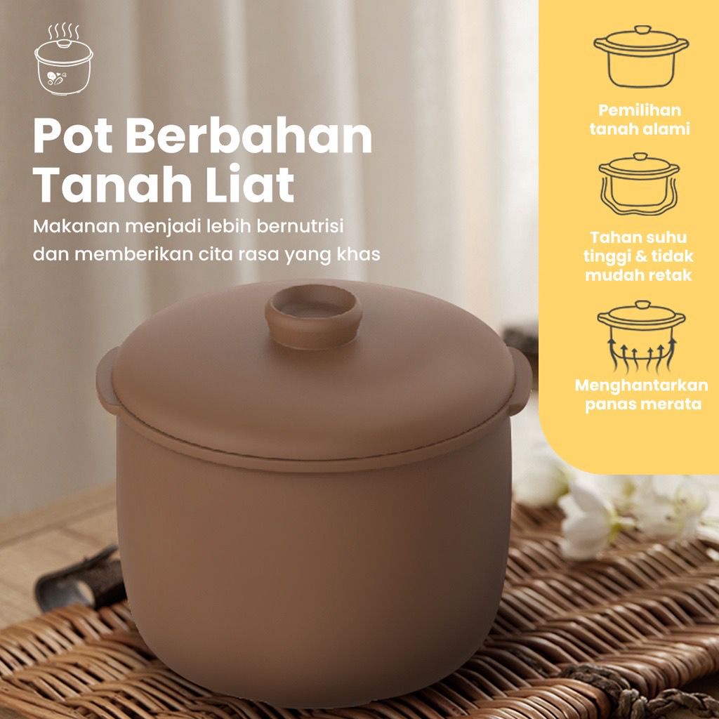 Emily Slow Cooker + Steamer 0.8 L Clay Pot - Perlengkapan Mpasi