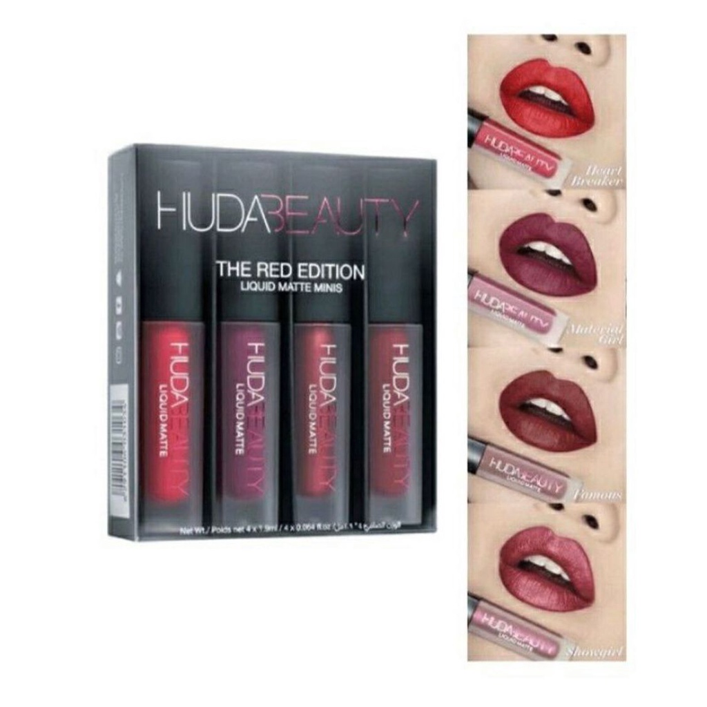 Termurah!!!!! HUDA BEAUTY LIPGLOSS MINI 4 IN1/HUDA BEAUTY LIPCREAM 1PACK ISI 4PCS