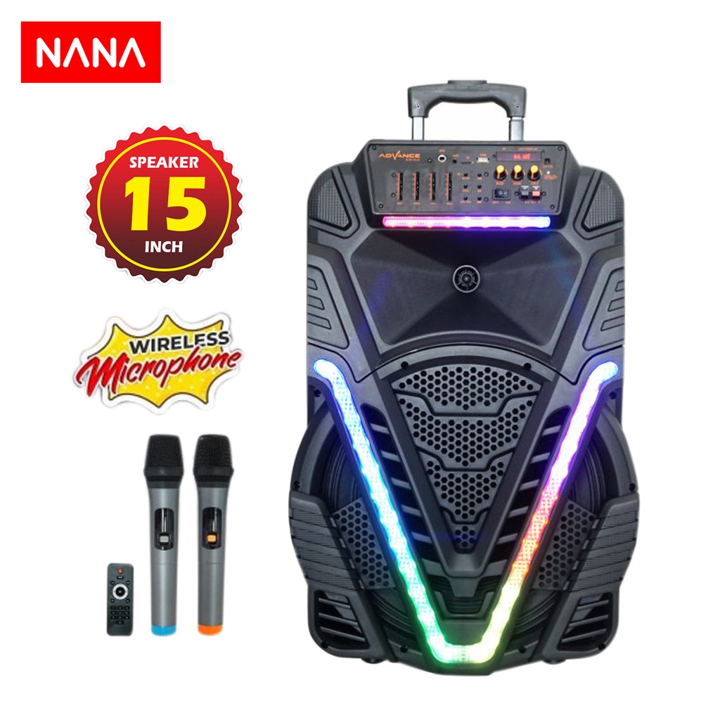 NANA - Advance K1507 Bluetooth Speaker 15 Inch + Tweeter 1,5 Inch + 2 Pcs Wireless Microphone