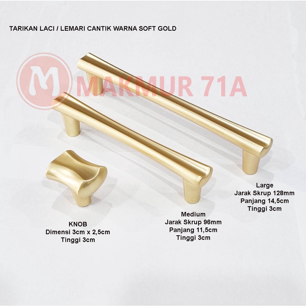 Tarikan Laci / Pintu Lemari / Pegangan Laci Warna Soft Gold KUNINGAN