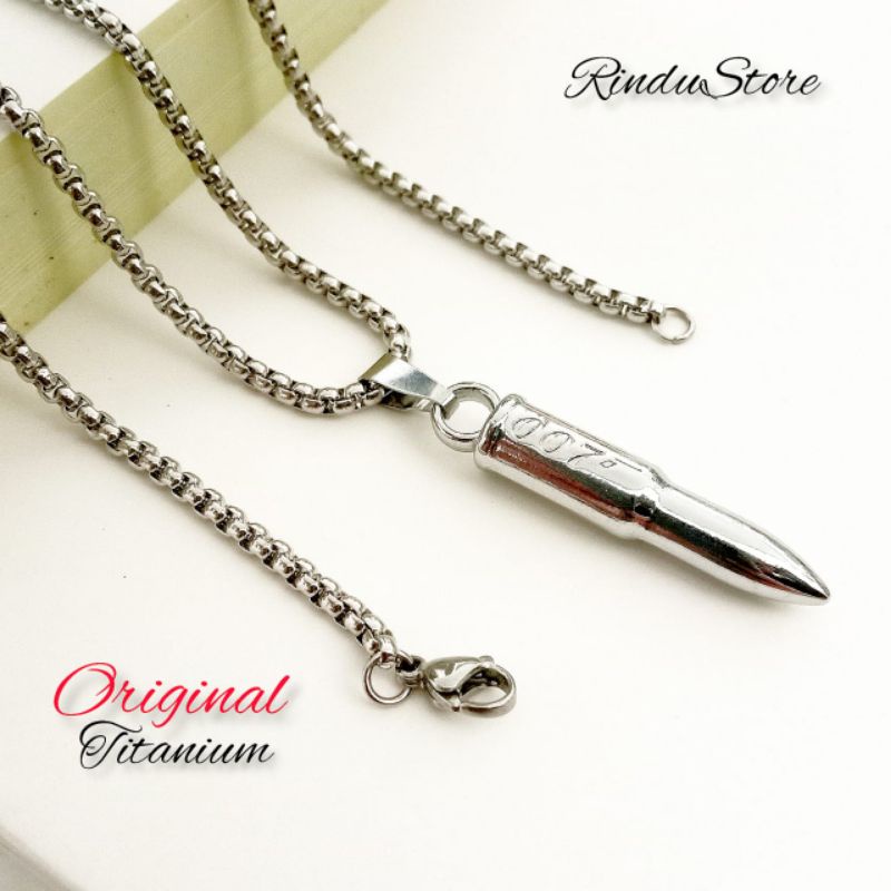 Kalung Rantai Pria Keren Titanium Asli Bandul Peluru