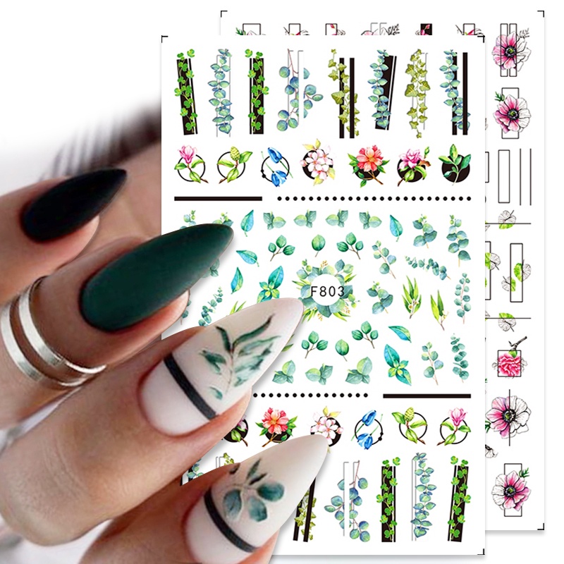 1 Pc Stiker Kuku 3d Motif Bunga Daun Abstrak Untuk Dekorasi Nail Art