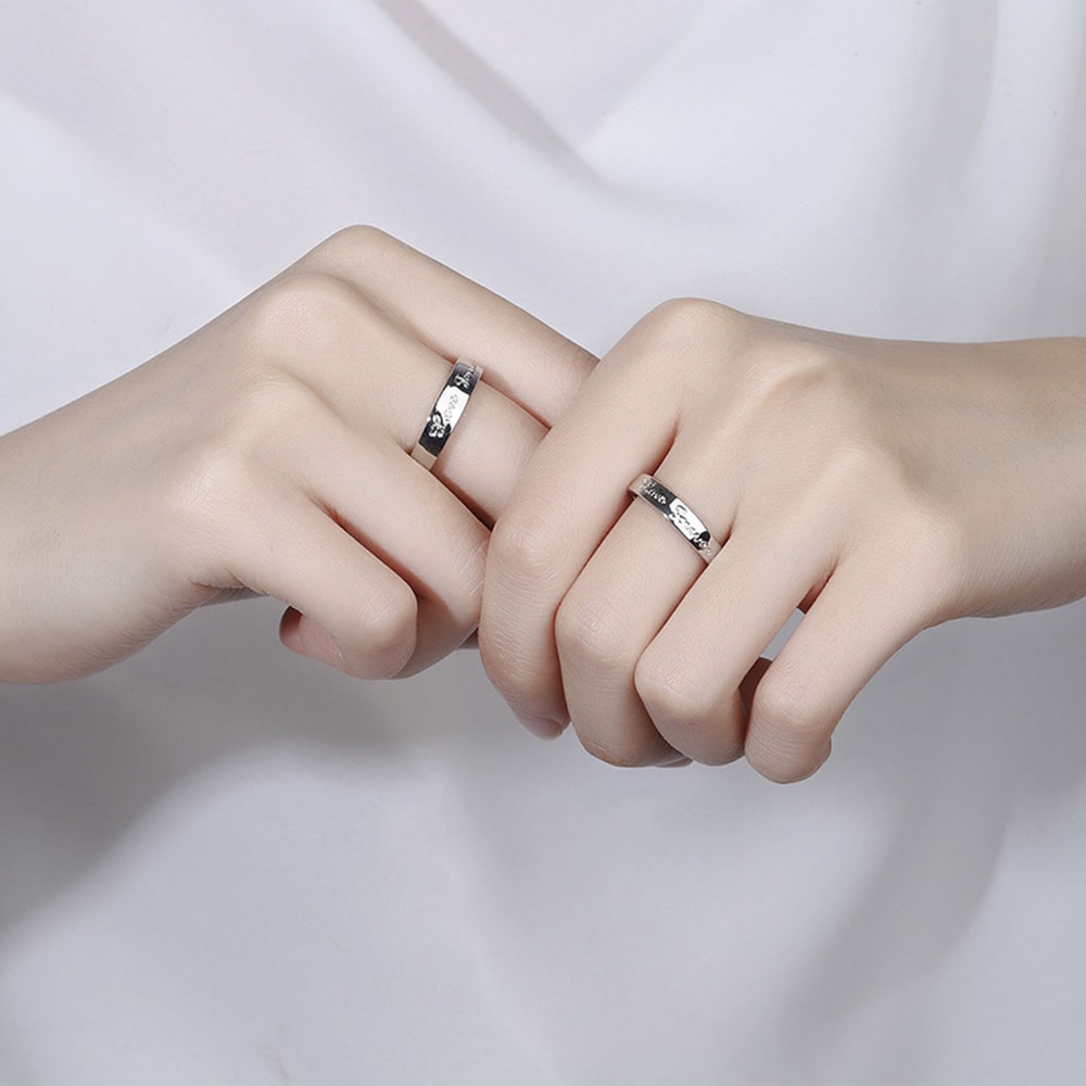 aaoottuuoo5.id Cod   2Pcs Simple Letter Silver Couple Rings &quot;Love Forever&quot; Opening Adjustable Lover Jewelry Gifts