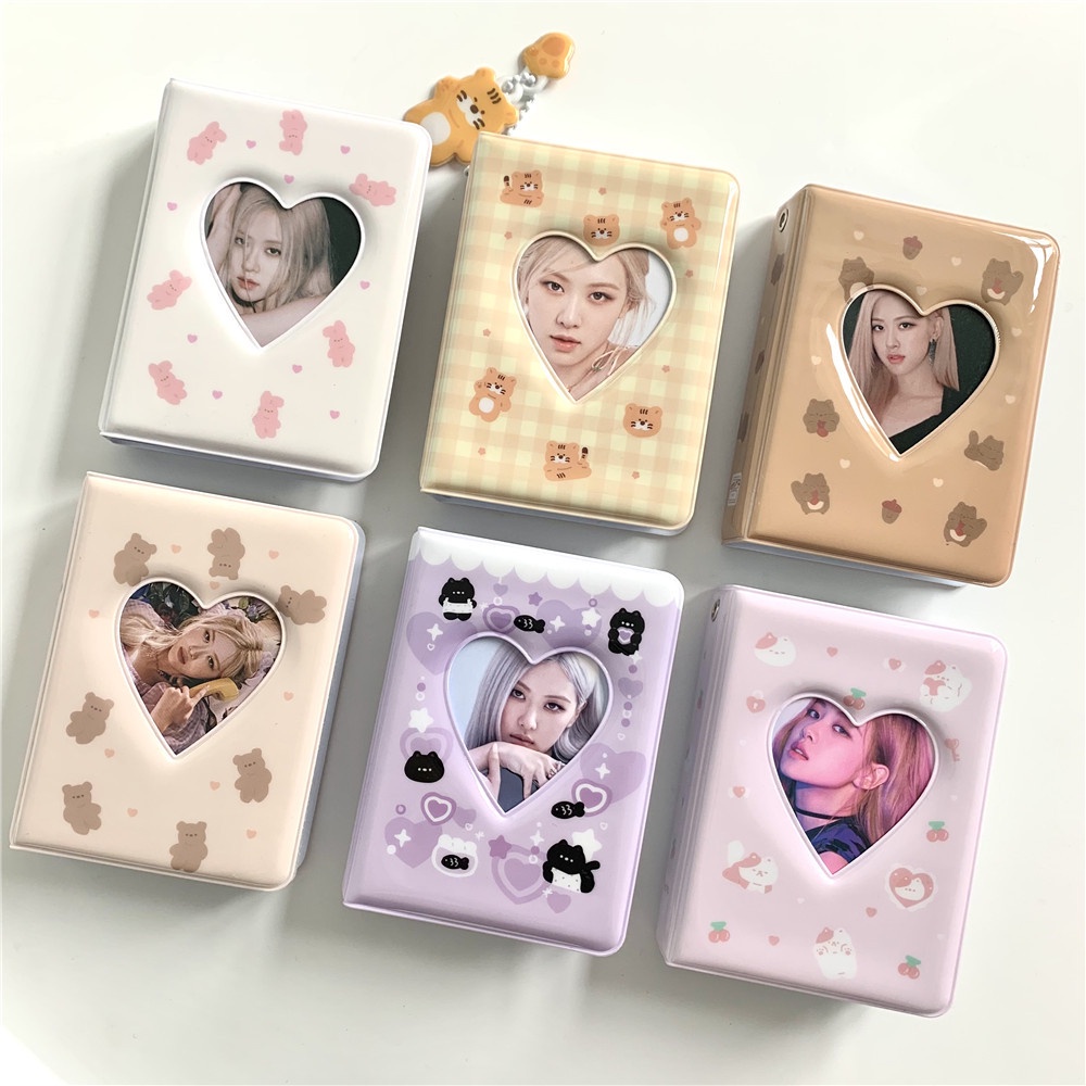 Kawaii Lovely 3inch Mini Photo Album Heart Card Holder 40 Grids Pocket Untuk Polaroid Portable Collect Books