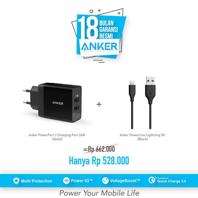 Bundling Anker PowerPort 2 24W & Anker PowerLine Lightning 3ft (gray)