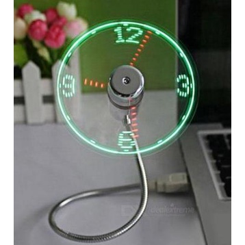 Kipas Angin USB Mini Fleksibel dengan Jam + Lampu LED