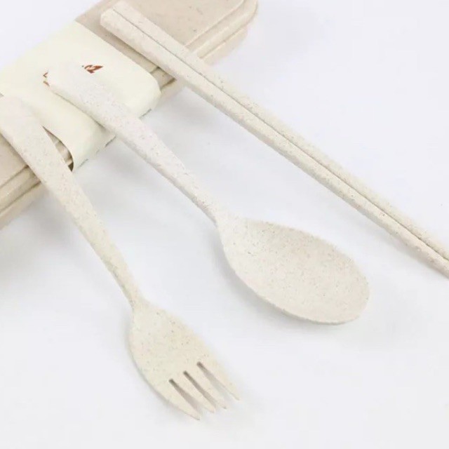 Wheat Fiber Flatware/ Travel Cutlery Set / Travel Eatery Set / Sendok Garpu Dan Sumpit Set