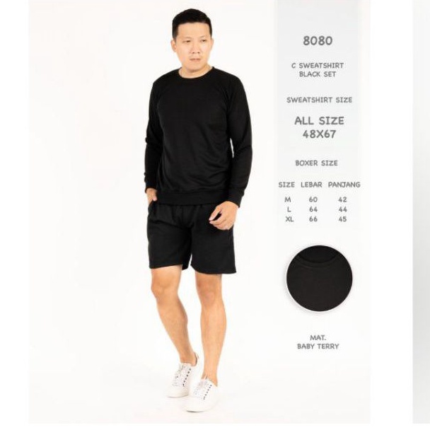 Setelan Sweater Celana Pria Pakain Satu Set Pria Sweater Hitam Polos Cowok Sweatshirt Pria
