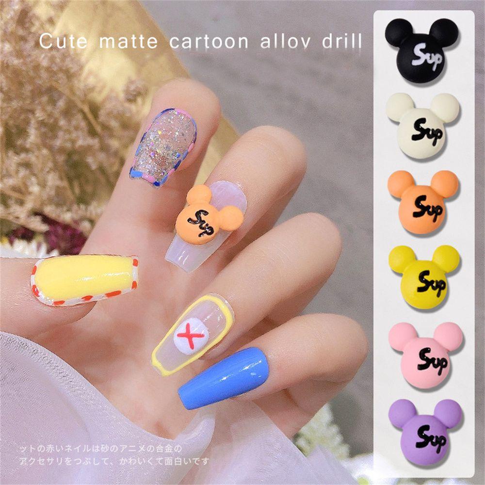 AUGUSTINA Agustina Mickey Mouse Nail Art Berlian Imitasi 2Pcs /Set Salon Kuku Resin Kartun Matte Nail Jewelry