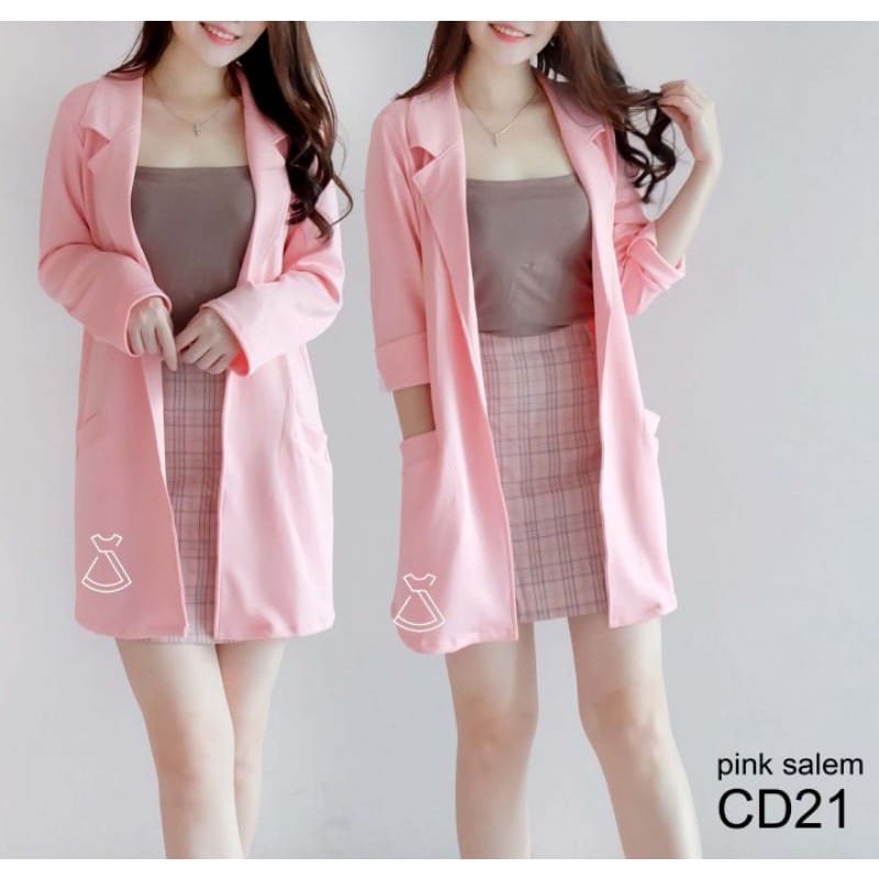 Blazer Kasual Lengan Panjang Model Longgar Warna Solid Gaya Korea Bahan Scubba