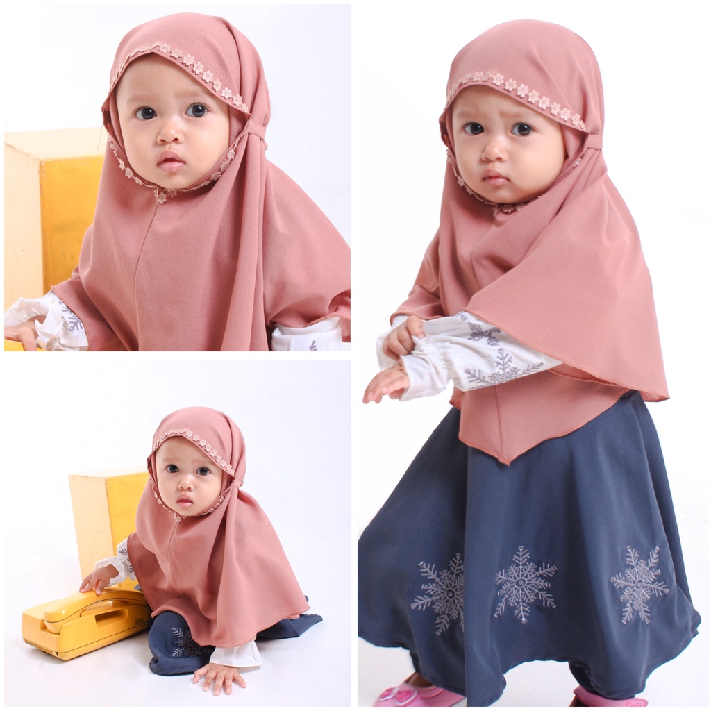 Jilbab / Hijab Khimar NAIRA ROSE Anak - Kerudung Bergo Anak  Tergantung postur tubuh