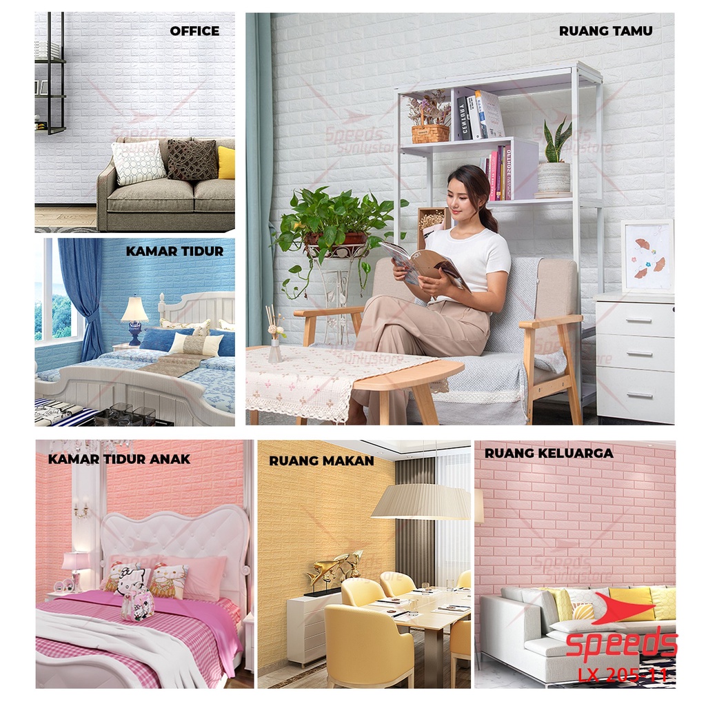 SPEEDS Wallpaper Dinding 3D Roll Wallpaper Batu Bata Foam Wall Sticker 205-11-8