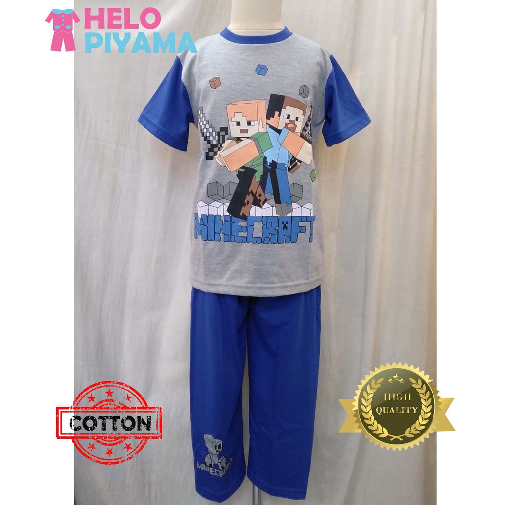 Helo Piyama  Baju Tidur Stelan Kaos Anak  Cowok  Minecraft 