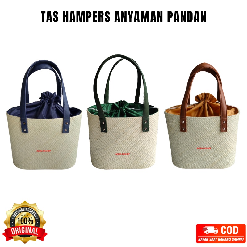 Tas Anyaman Hampers Pandan Model Oval Tali Kulit Sintetis Tas Jinjing Anyaman Pandan