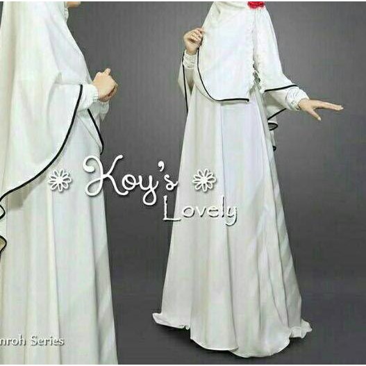 Ω gamis syari putih polos list hitam bahan jersey premium busui kombinasi renda putih hitam coksu ←