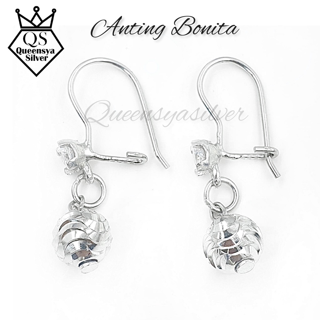 Anting Perak Asli Silver 925 || Lapis Emas Putih || Model Gantung Ukir Kilap || Perhiasan Perak Remaja/Dewasa Wanita || Model Emas Ala Korea