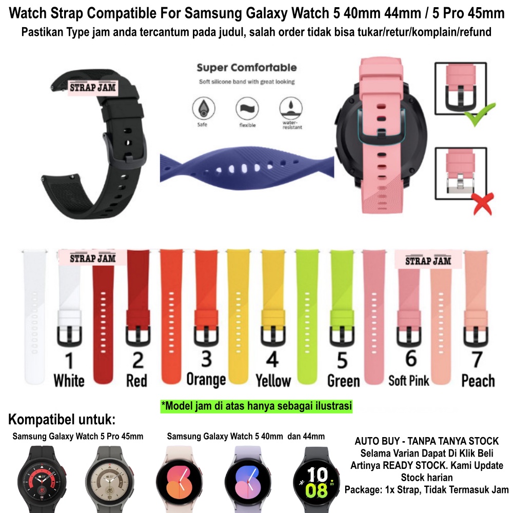 RTS Strap Samsung Galaxy Watch 5 40mm 44mm Pro 45mm - Tali Jam 20mm Rubber Silikon Black Buckle