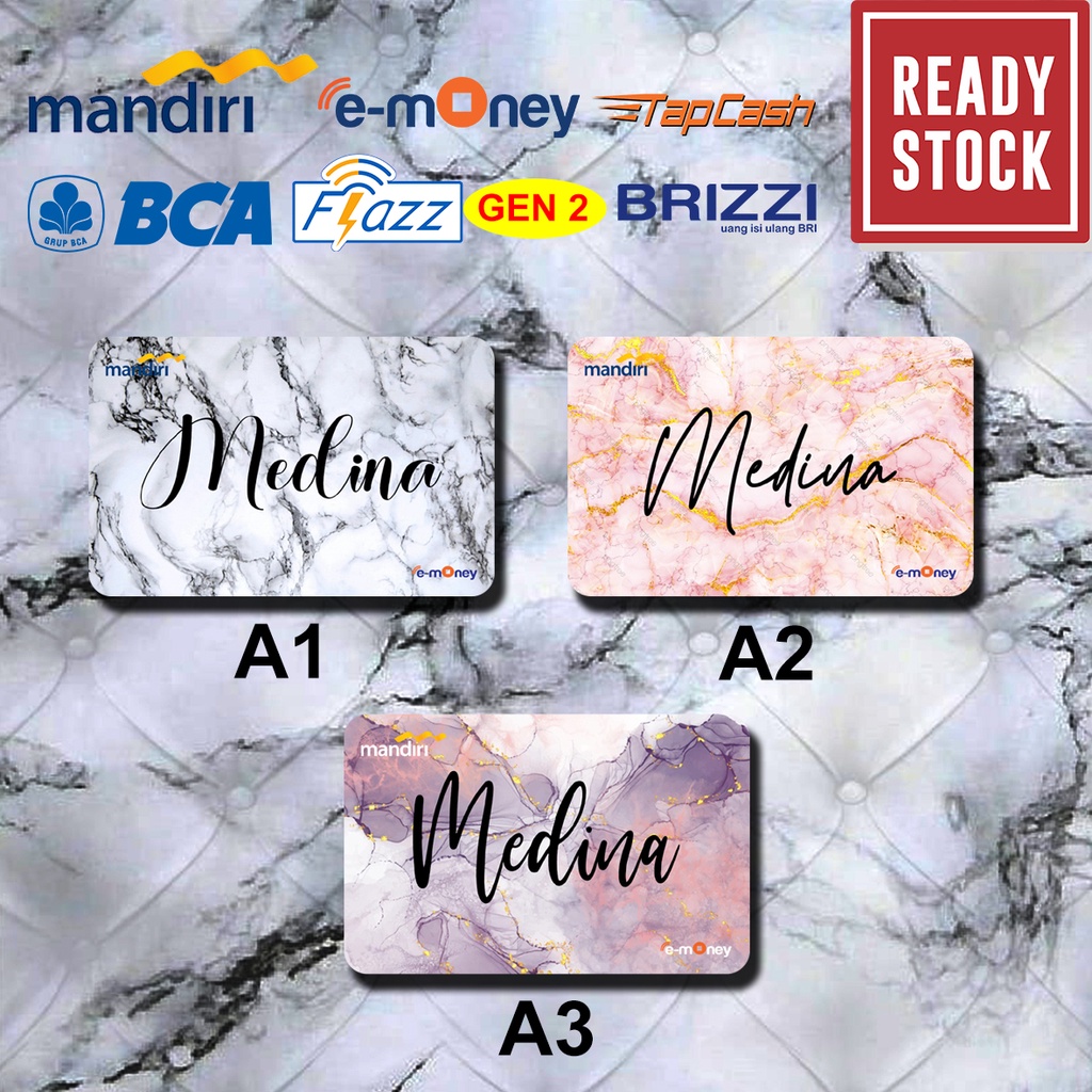 Emoney mandiri flazz bca gen 2 brizzi tap cash custom kartu e toll MARBLE NAMETAG free edit 1 sisi atau 2 sisi cocok untuk komunitas dan souvenir