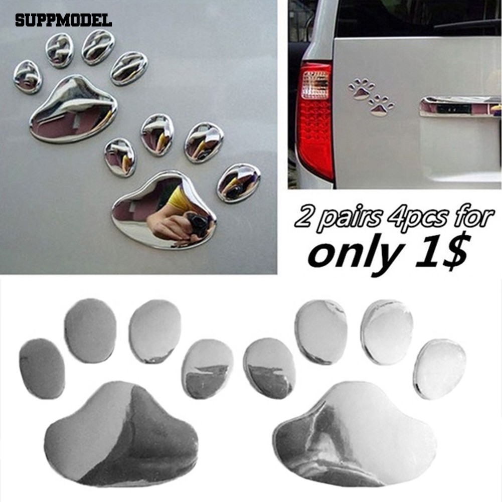 2Pcs / Set Stiker Decal Motif Telapak Kaki Anjing 3D untuk Dekorasi Body Mobil