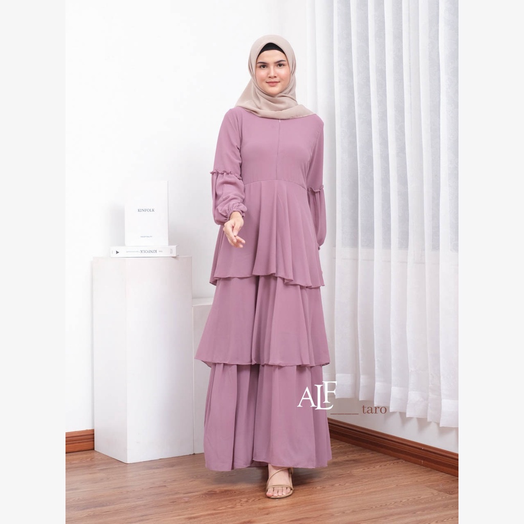 Taro Jelita Dress by Alfaina Gamis Susun Ceruty Babydoll