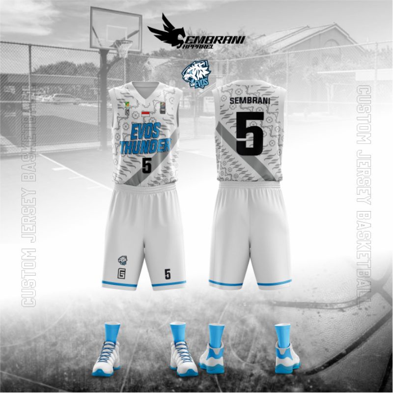 Jersey Basket EVOS THUNDER Fullprinting (Bebas Custom)