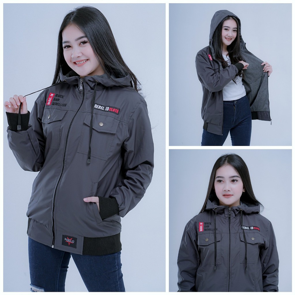 JAKET JACKET HOODIE HODIE PARKA SEMI PARKA HIJABER MUSLIMAH PANJANG PARASUT PARASIT WANITA CEWEK-SP ABU TUA