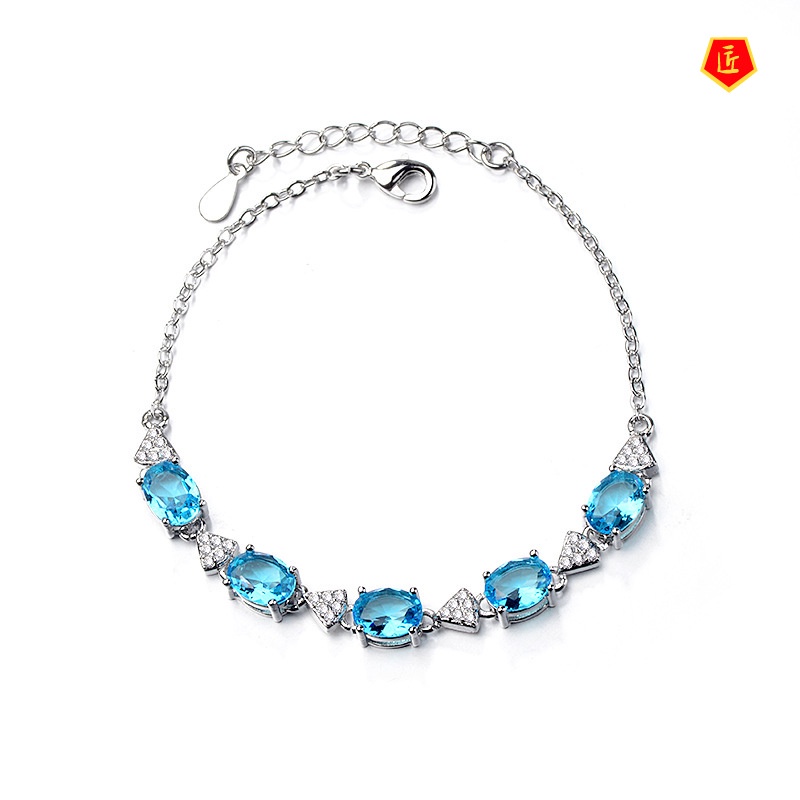 [Ready Stock]Blue Topaz Bracelet 18K Rose Gold Two Colors