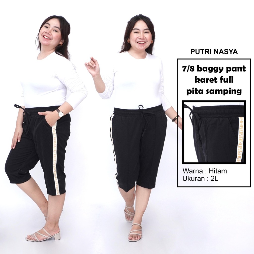 Putri Nasya - Celana Big Size Pendek 7/8 Ukuran 8L,6L,5L,4L,2L,XL,S fit to L Warna Cream Abu Tua Muda Capucino Moca HItam