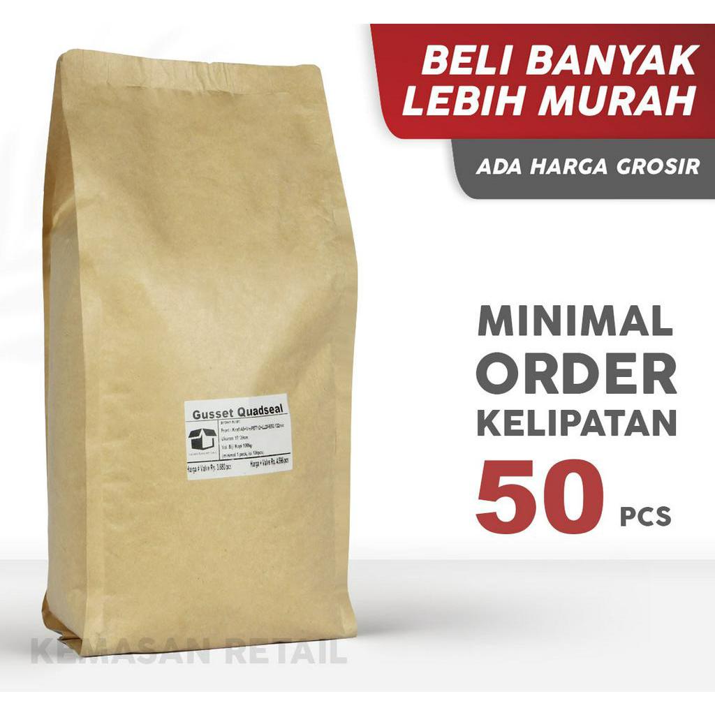 Gusset Quadseal Kraft Paper Doff 15x39 cm (2000g) Non Ziplock - Packaging Kopi dan Makanan - Kemasan