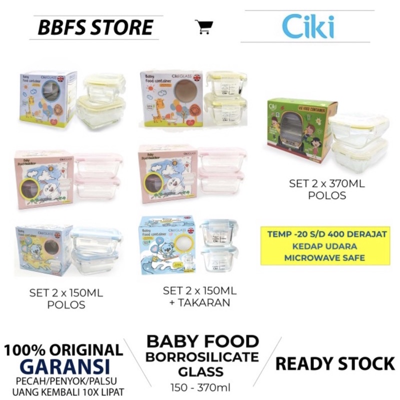 CIKI Glass Baby Food Container Wadah Kaca Makan Mpasi Bayi 150ml Box Penyimpan Makanan Tempat Makan Bayi