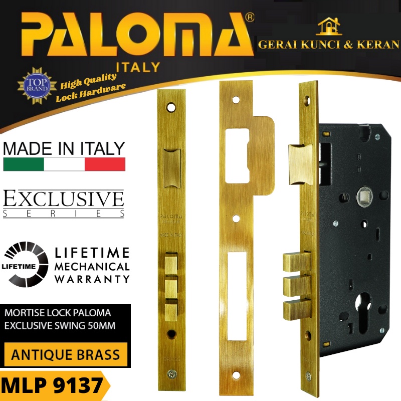 PALOMA MLP 9137 MORTISE LOCK SWING 50 MM EXCLUSIVE ITALY ANTIQUE BRASS